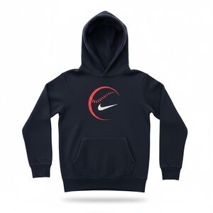 Nike Kids' Navy Hoodie with Red Logo